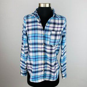 Aeropostale Aero Womens XS Blue Purple Plaid Flannel Button Down Shirt Pocket